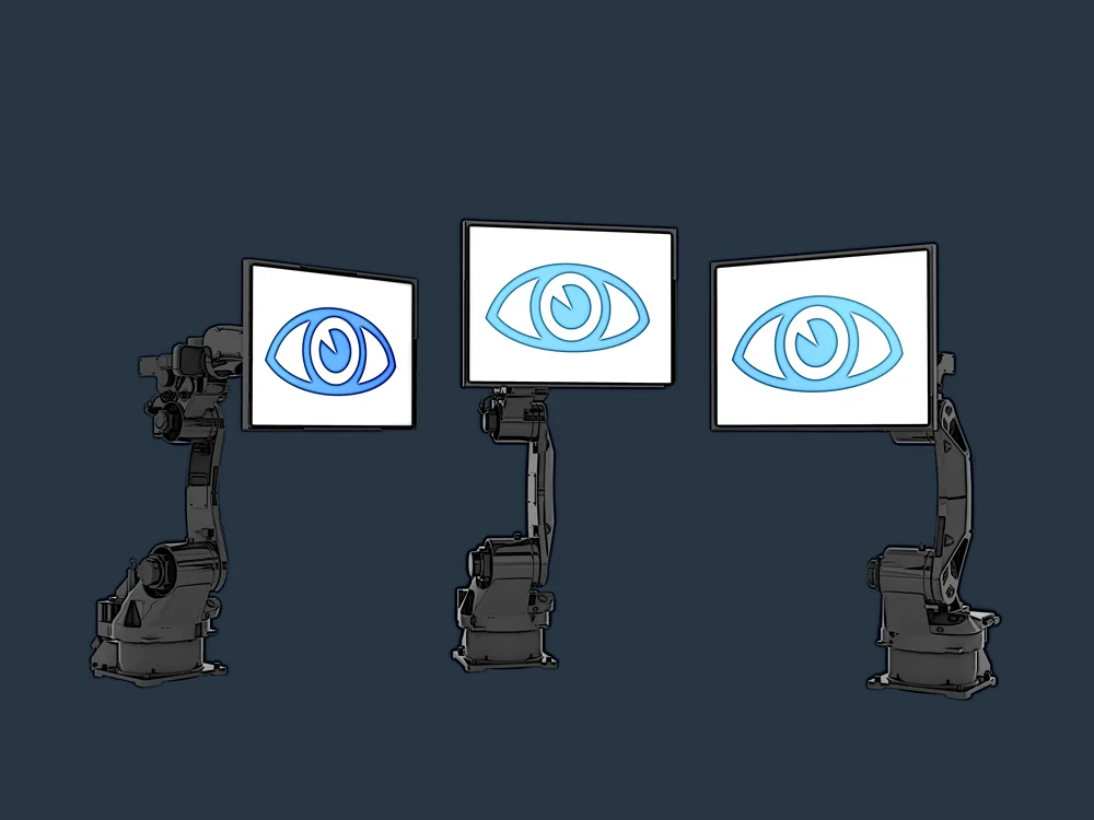 Three robots symbolizing the interaction of agents