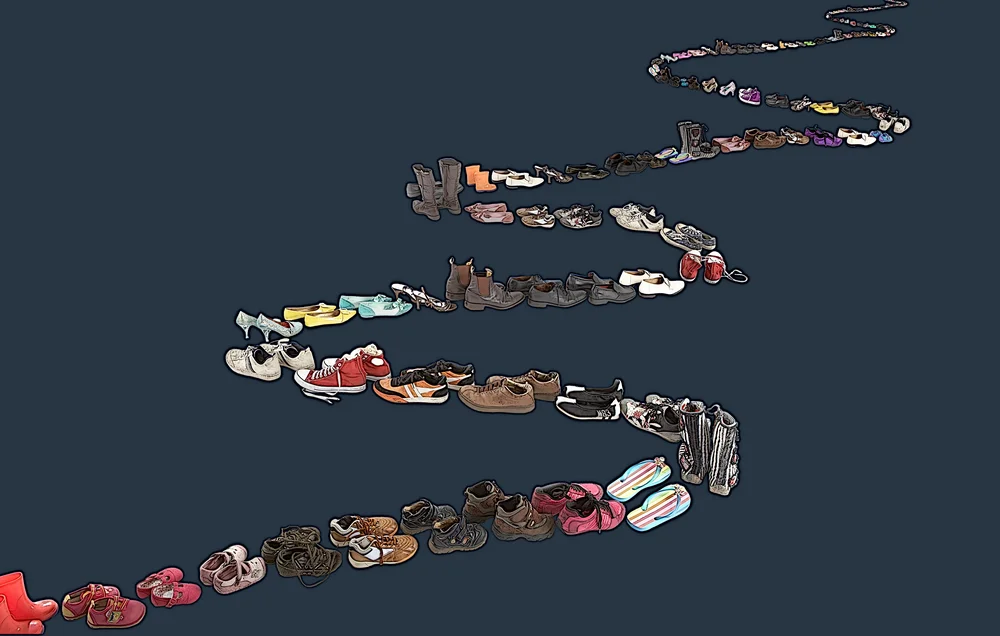 Lines of People Represented by Shoes